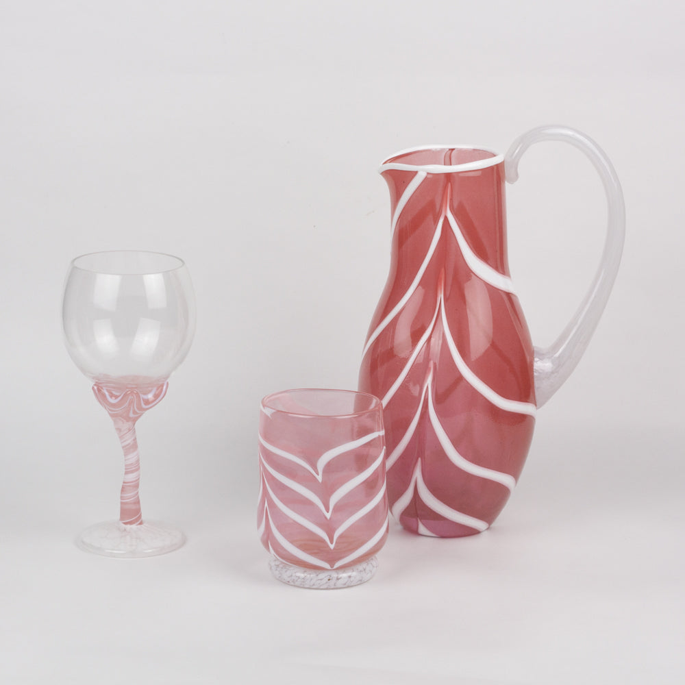 Pink & White Swirl Glass Pitcher
