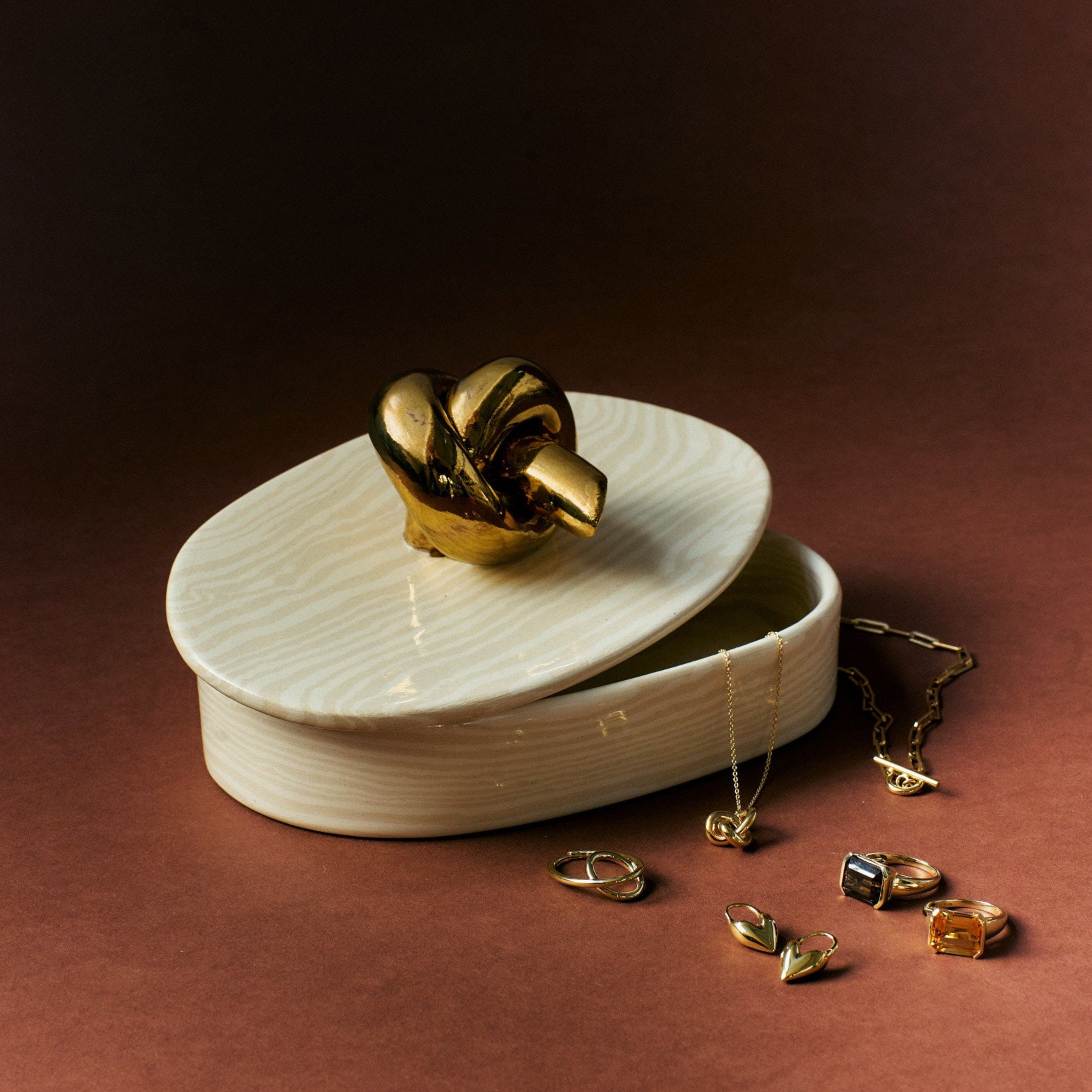 Oatmeal & White Marble Knot Jewellery and Trinket Box