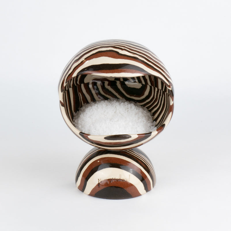 Terracotta, Brown and White Marble Marble Salt Pig