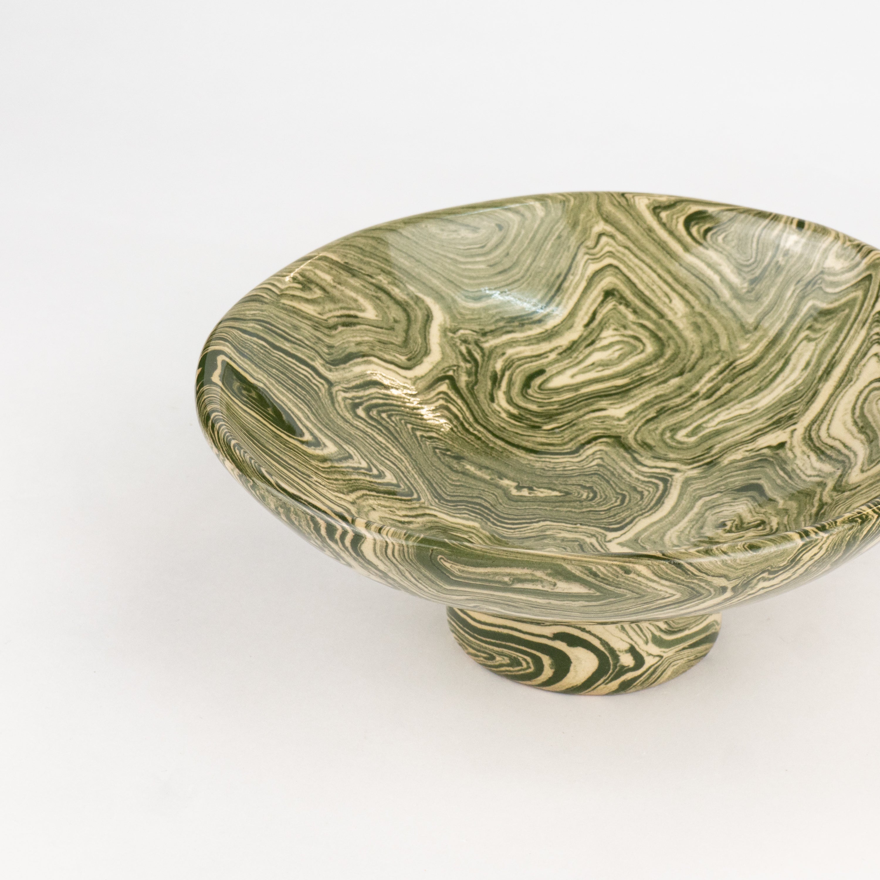 Green & White Agate Low Chalice Bowl
