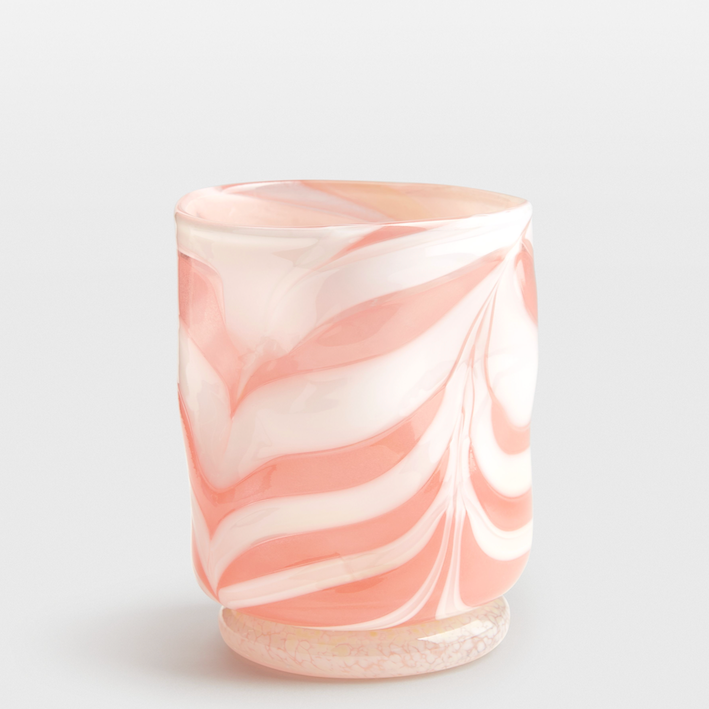 Pink and White Swirl Mid-Ball Glass Tumbler