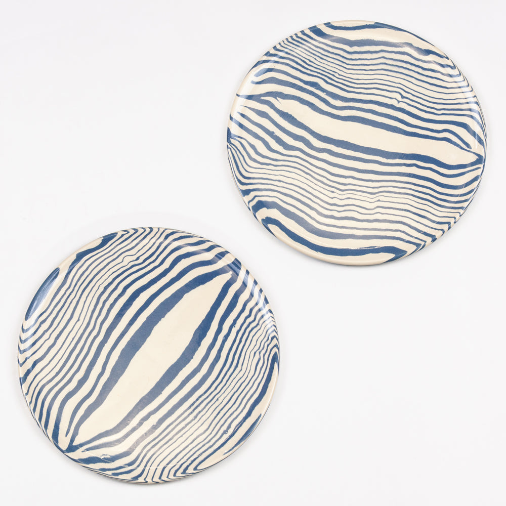 Set of 2 Blue & White Marble Dinner Plates