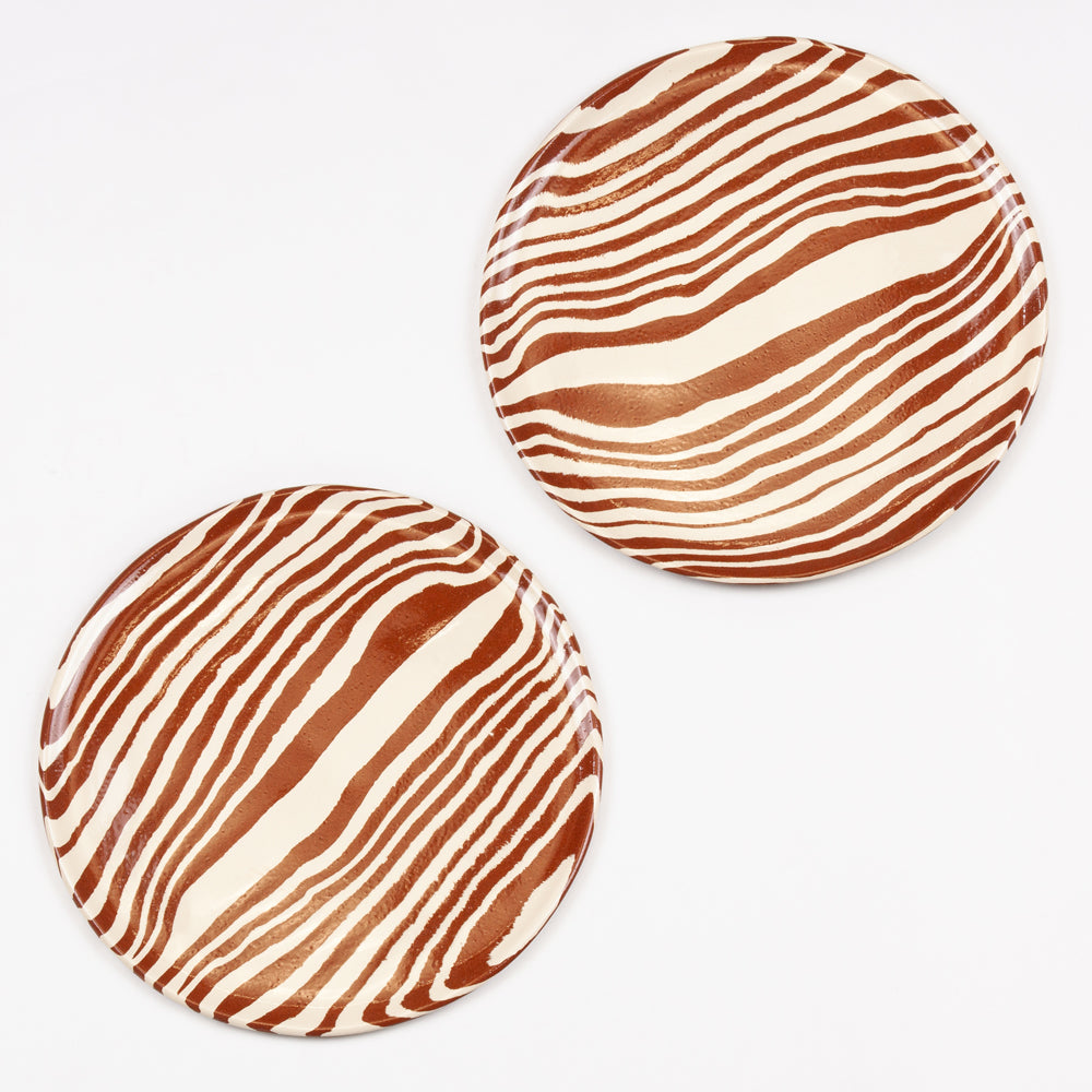 Set of 2 Terracotta & White Marble Dinner Plates