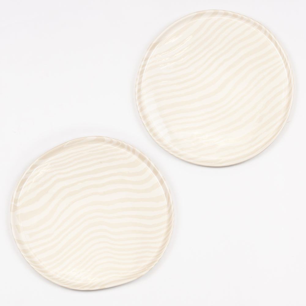 Set of 2 Oatmeal & White Marble Dinner Plate