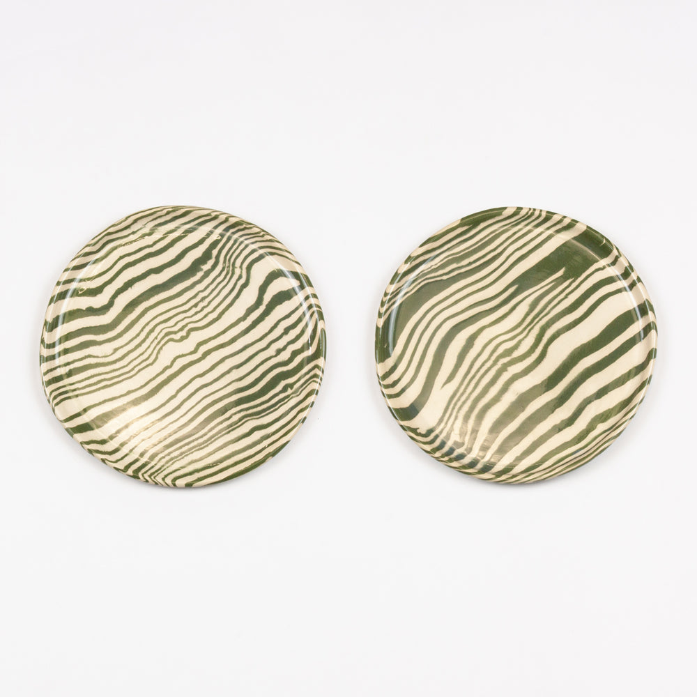 Set of 2 Green & White Marble Side Plates