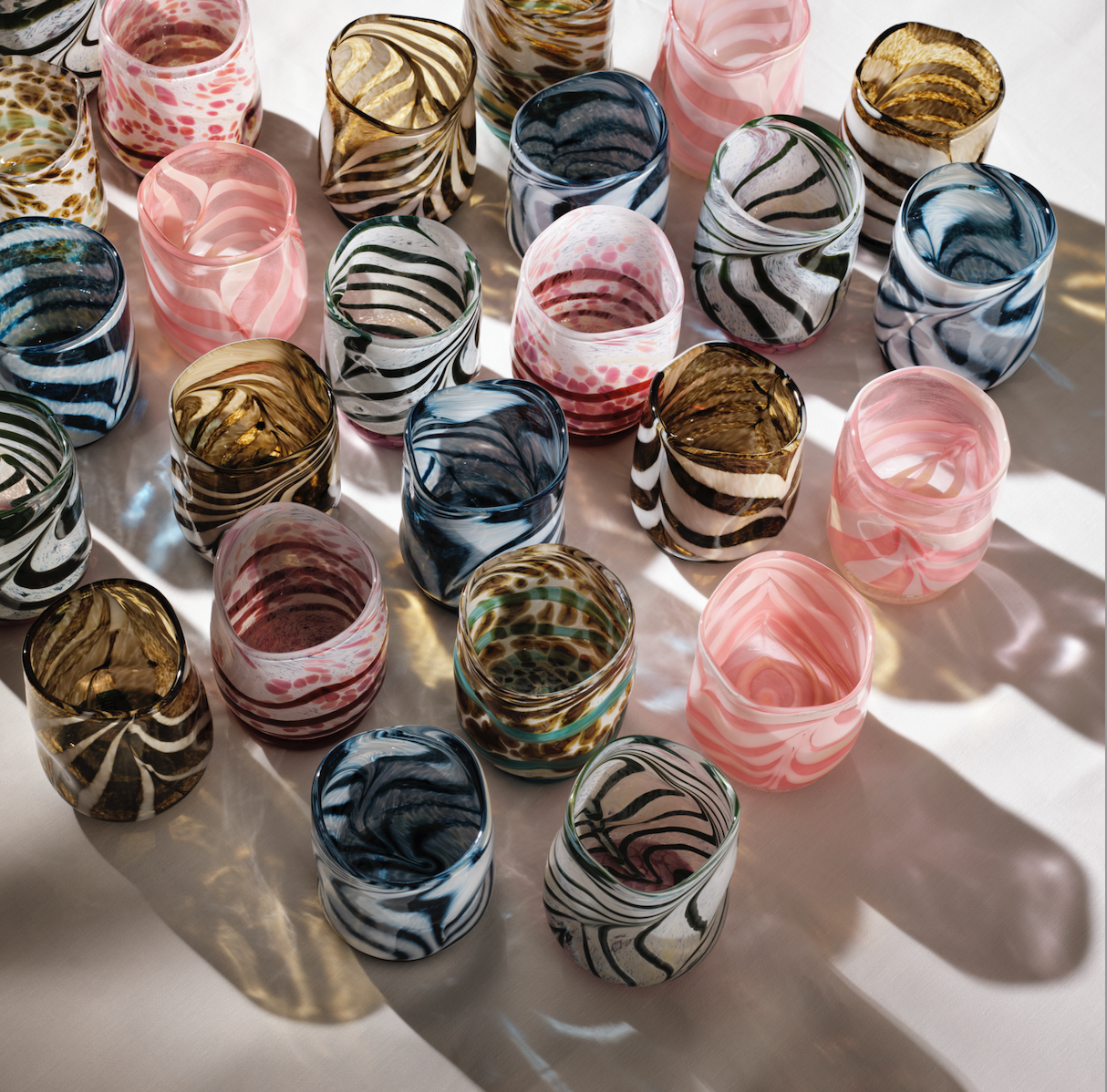 Pink and White Swirl Mid-Ball Glass Tumbler