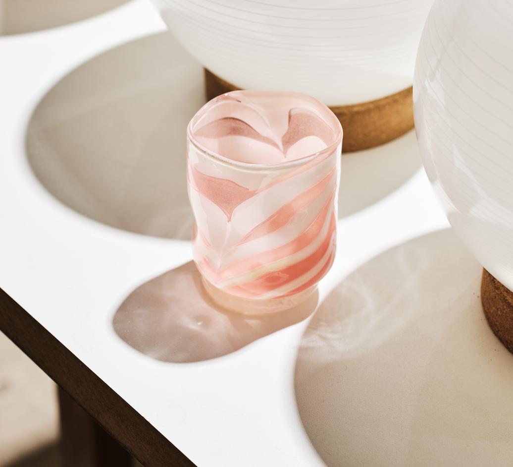 Pink and White Swirl Mid-Ball Glass Tumbler