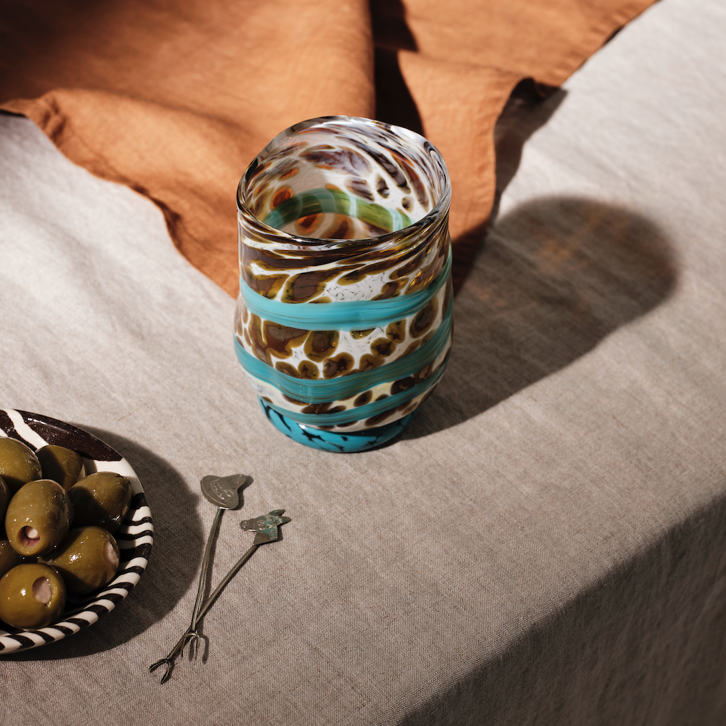 Turquoise and White Trail Mid-Ball Glass Tumbler