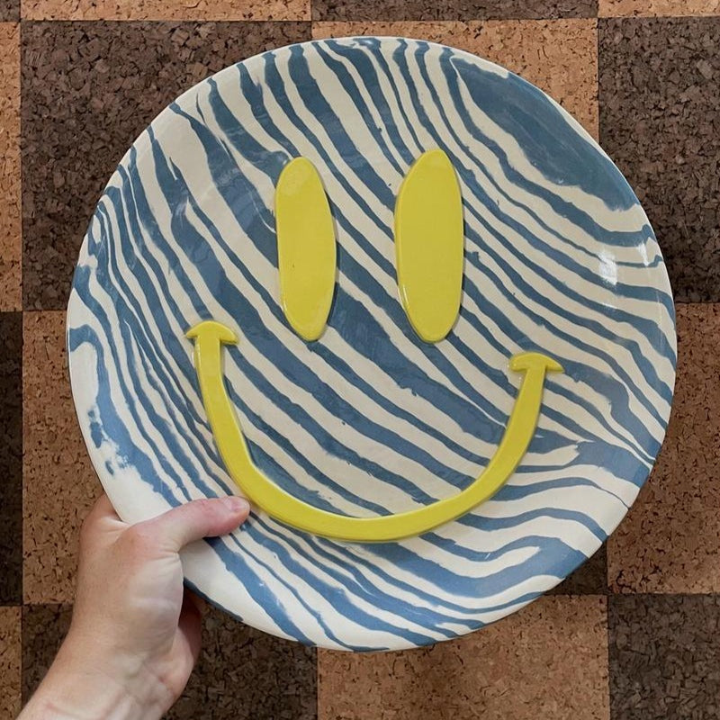 Blue & White Extra Large Happy Face Plate