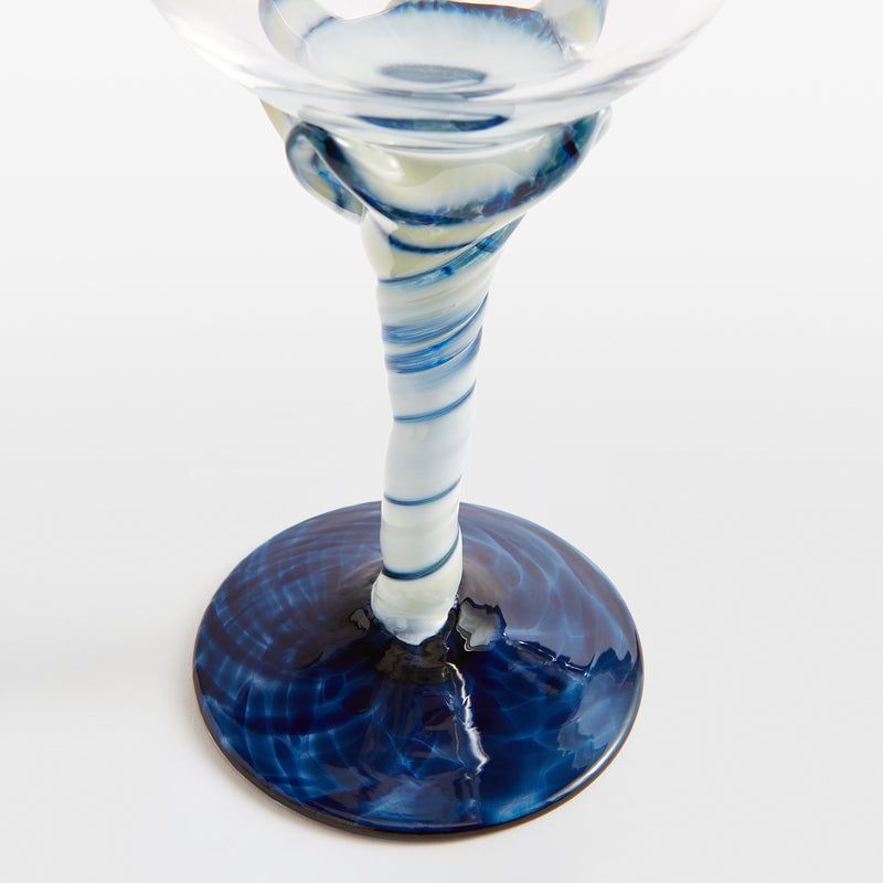 A Pair of Two Blue and White Swirl Wine Glasses