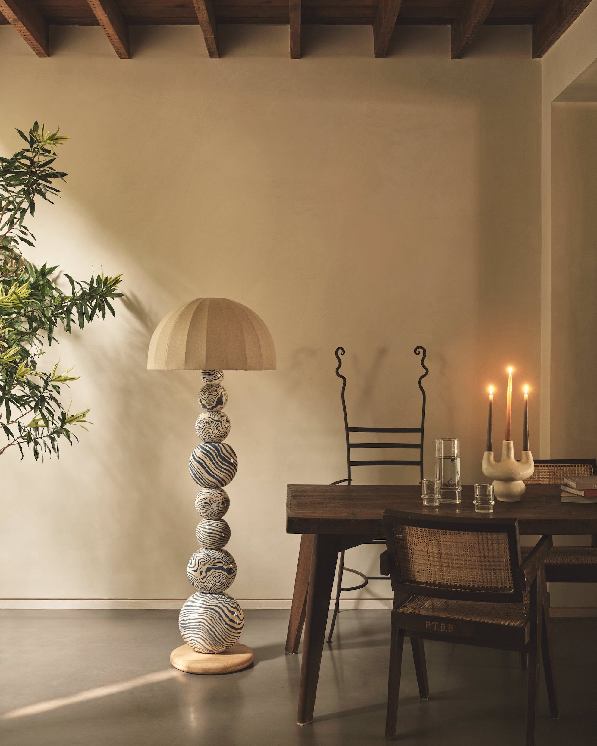 Green & White Ceramic "TALL" Floor Lamp
