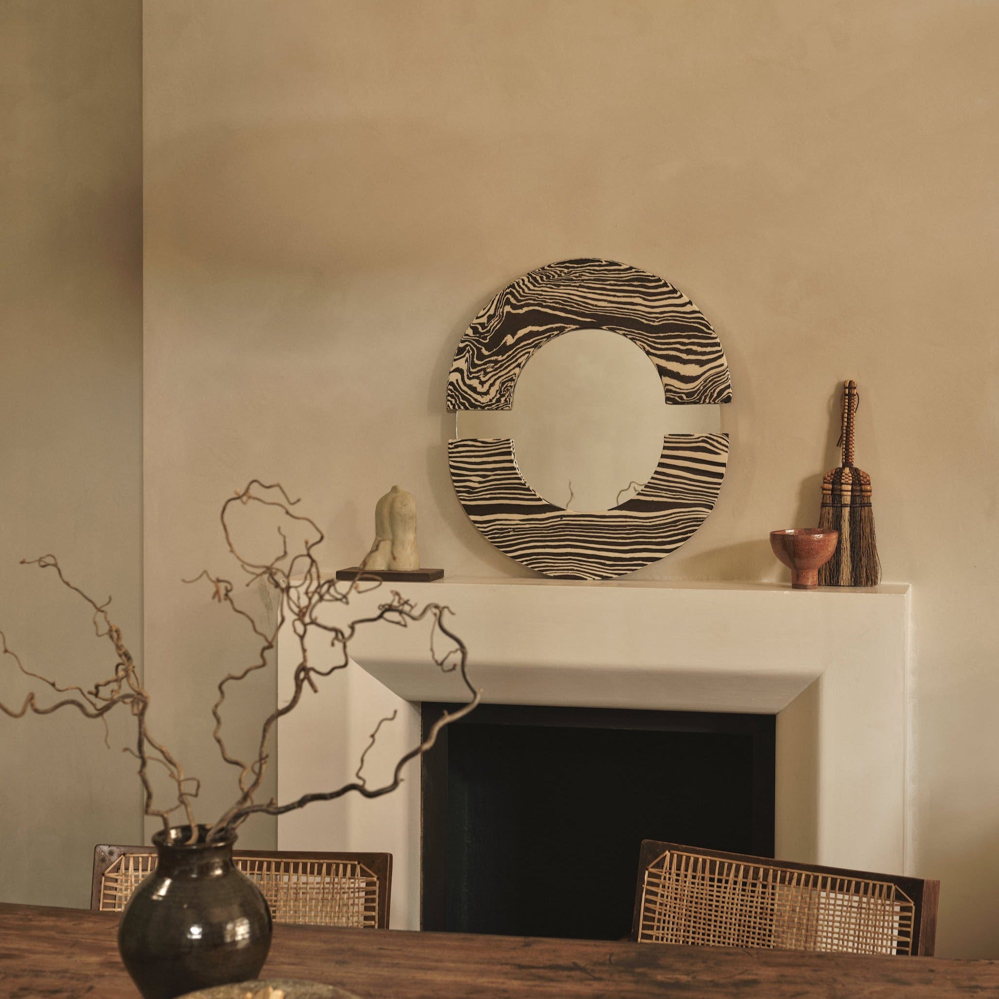 Brown & White "CRESCENT" Ceramic Mirror