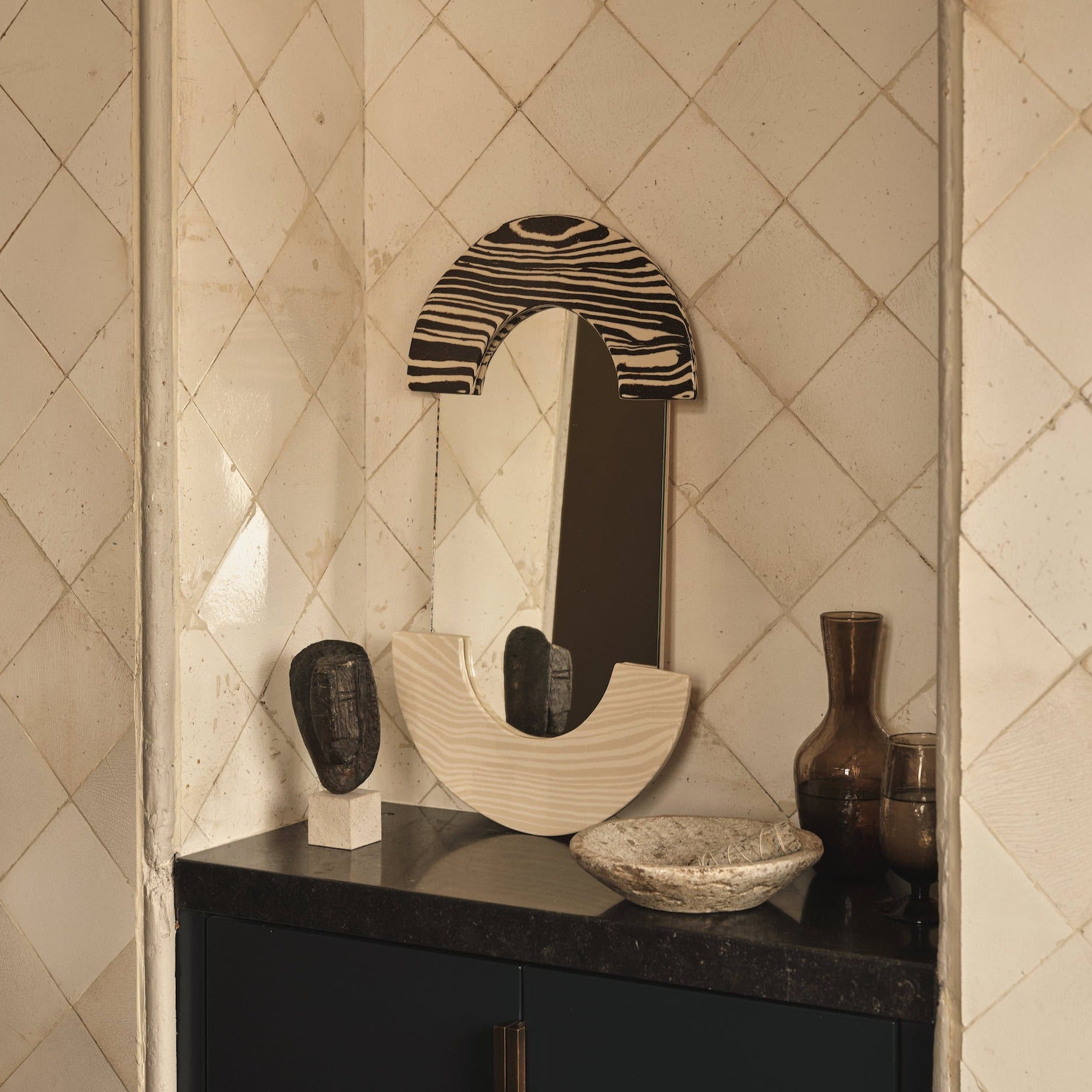 BiColoured Brown & White "LOZENGE" Ceramic Mirror