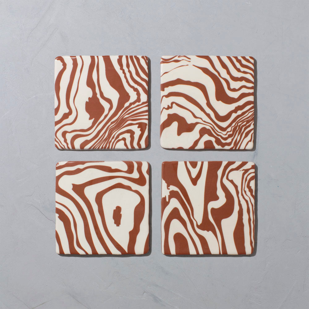 Terracotta & White "Pour" Glazed Square Tile