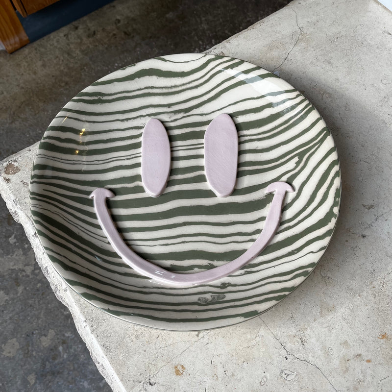 Green & White Extra Large Happy Face Plate