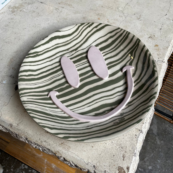 Green & White Extra Large Happy Face Plate