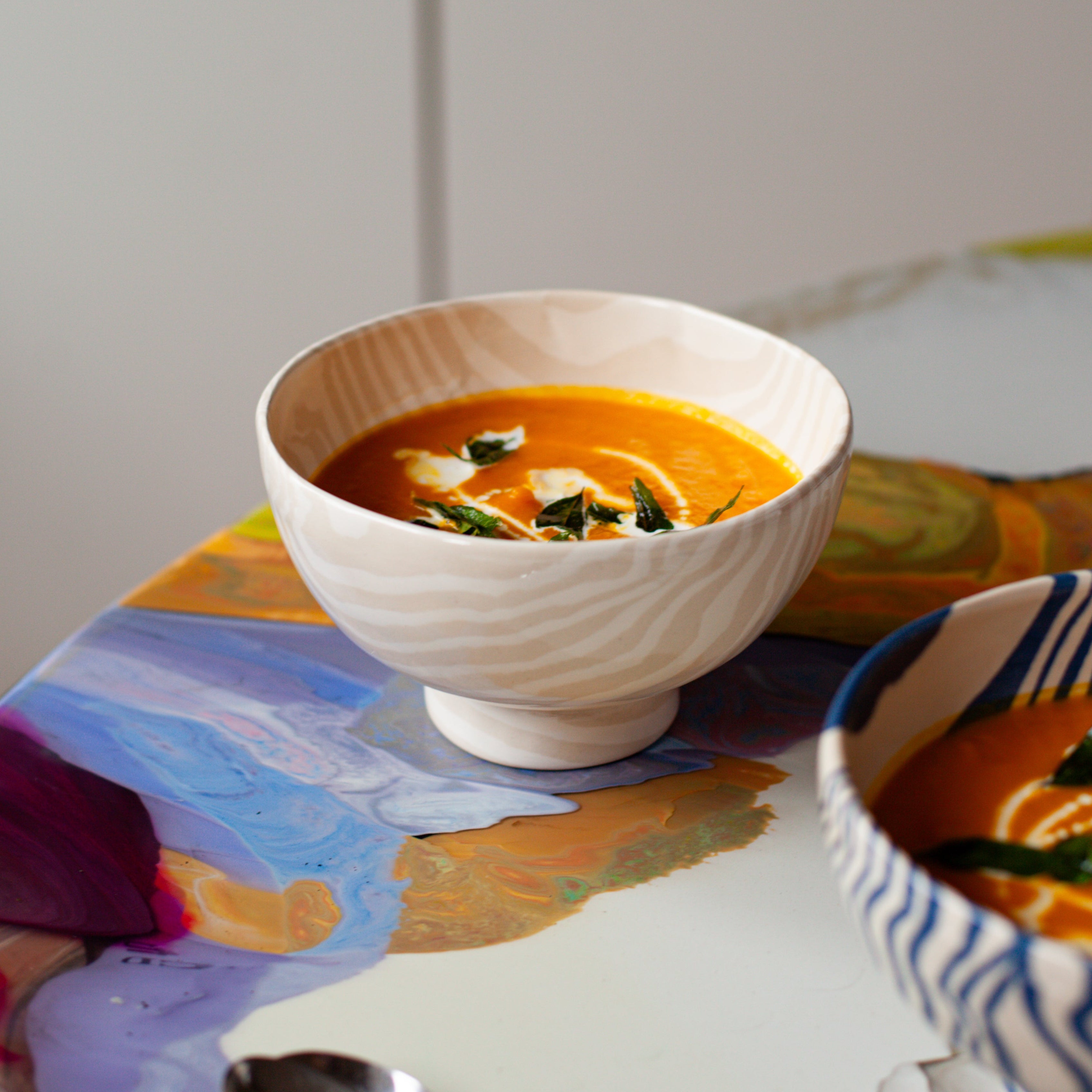 Oatmeal & White Marble Soup Bowl