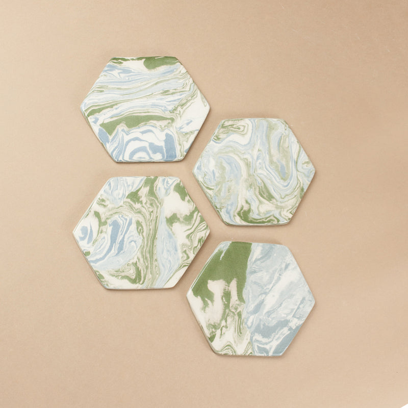 Set of 4 Blue Green & White Space Coaster