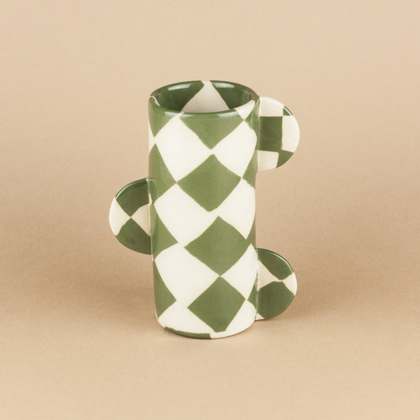 Green & White Checkerboard Mini Great Hey Vase