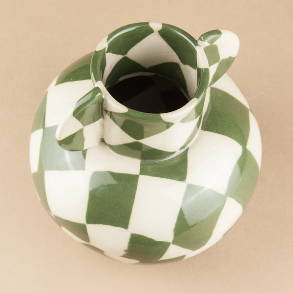 Green & White Checkerboard Mini Tudor Vase