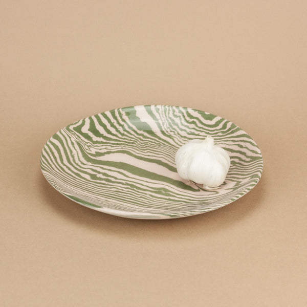 Green & Pink Shallow Curved Dinner Plate