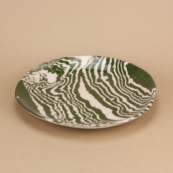 Green & Pink Large Shallow Curved Dinner Plate