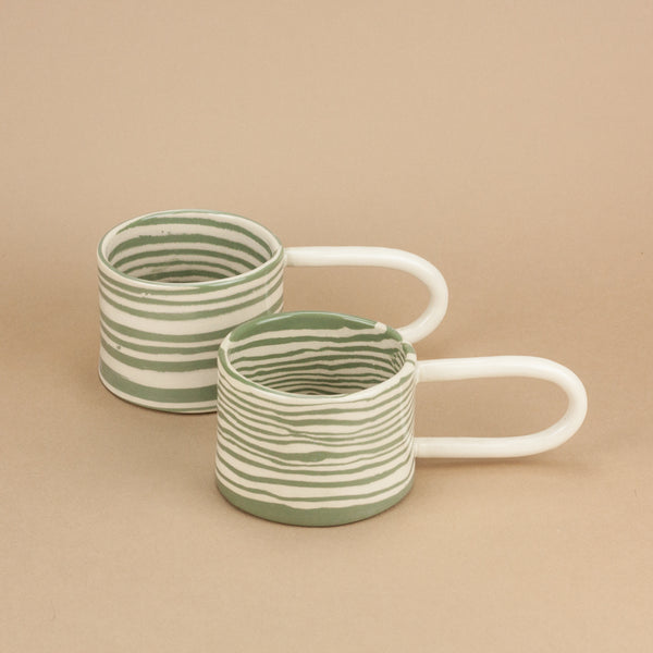 Set of 2 Green & White Marble Loopy Mug