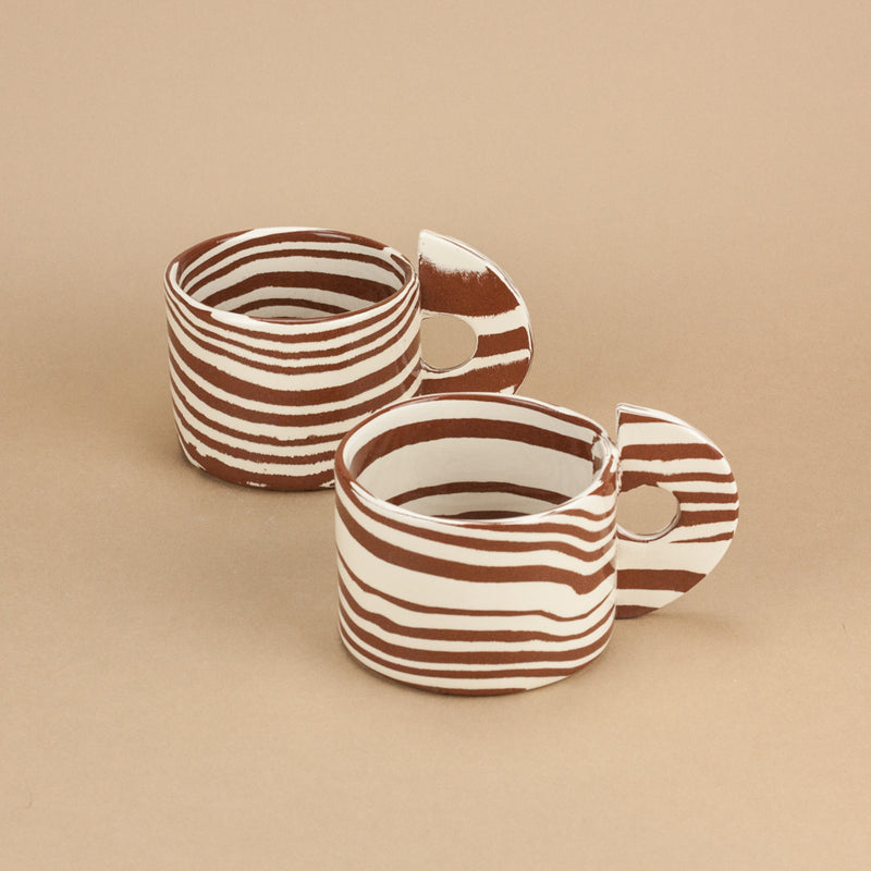 Set of 2 Terracotta & White Mugs