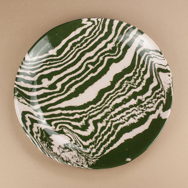 Green & Pink Large Shallow Curved Dinner Plate