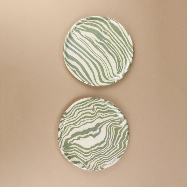 Set of 2 Green & White Side Plates