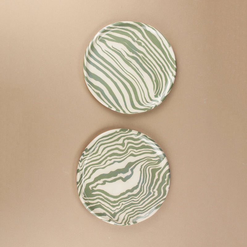 Set of 2 Green & White Side Plates