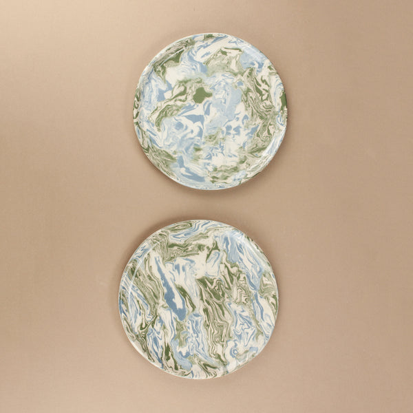 Set of 2 Blue Green & White Space Side Plates