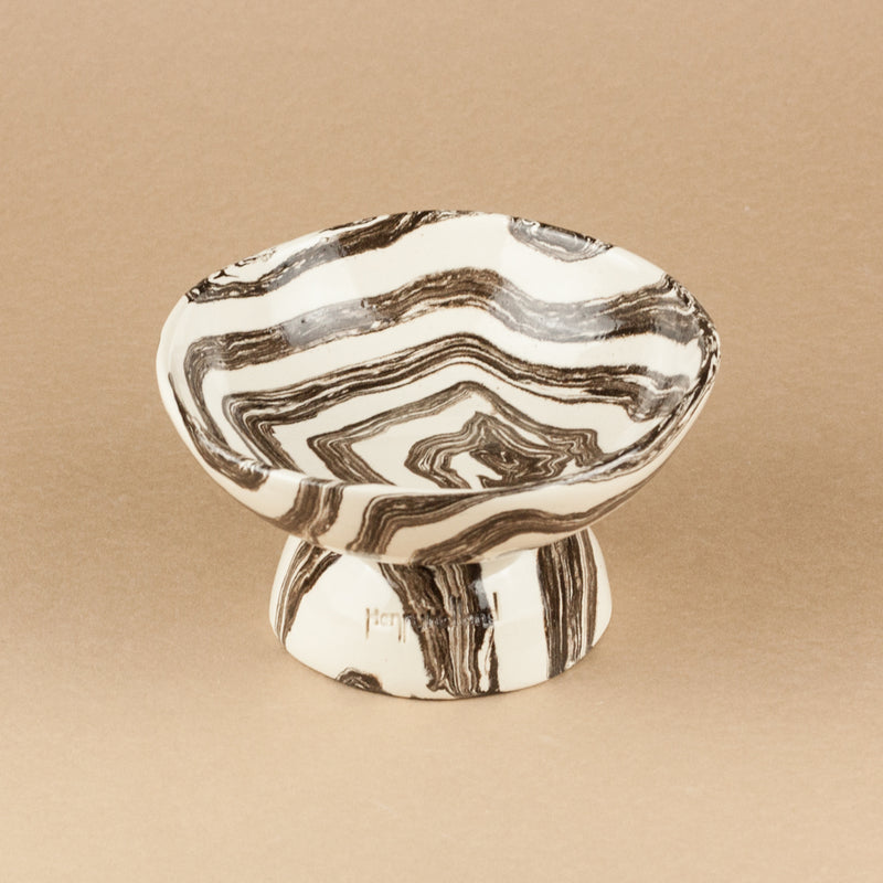 Brown & White Small Shorty Swirl Chalice Bowl