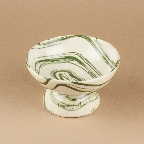 Green & White Small Shorty Swirl Chalice Bowl