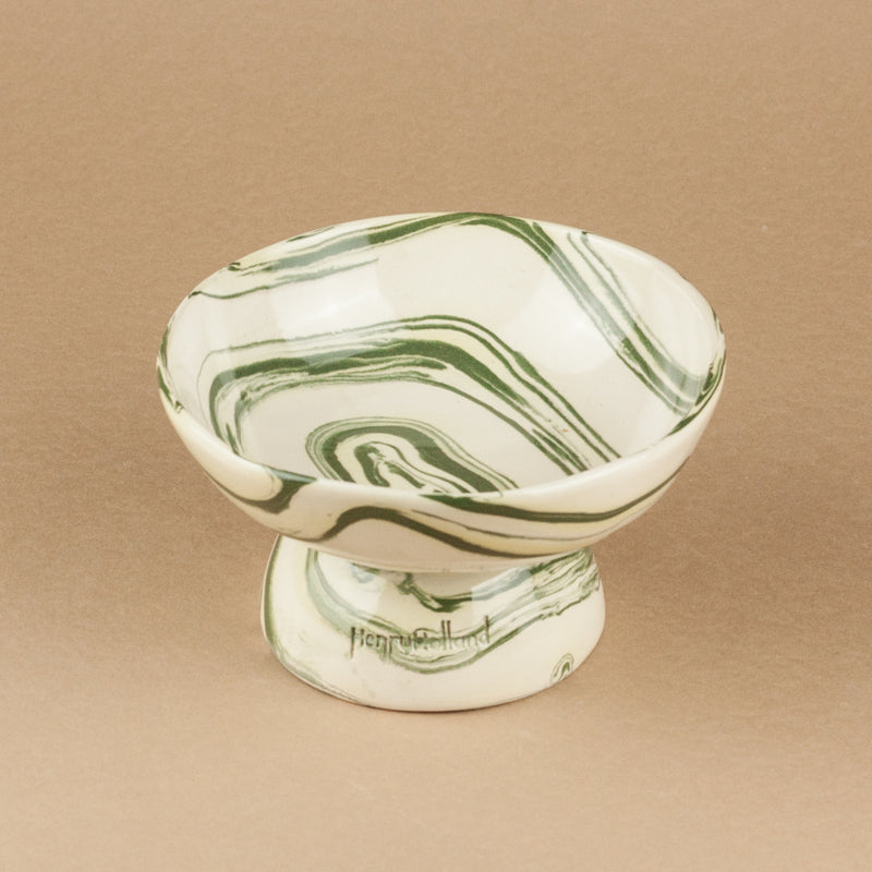 Green & White Small Shorty Swirl Chalice Bowl