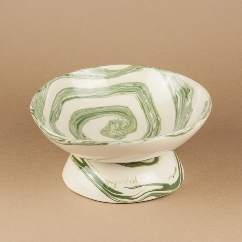 Green & White Medium Shorty Swirl Chalice Bowl