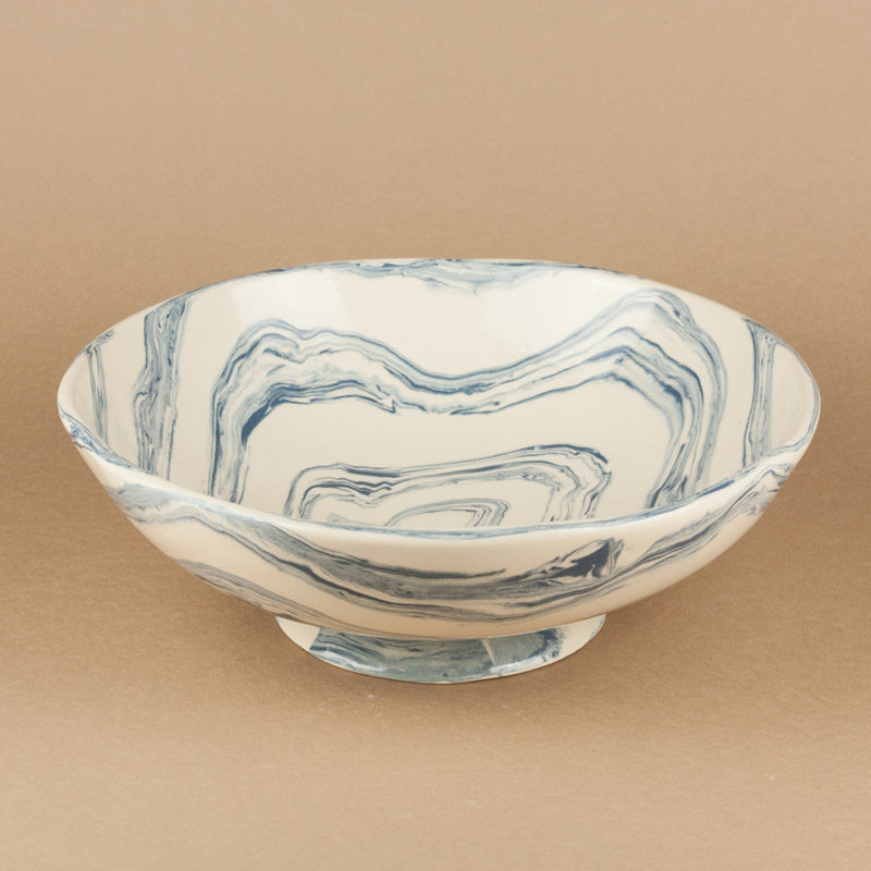 Blue & White Swirl Footed Fruit Bowl