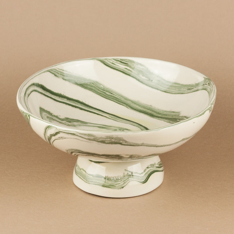 Green & White Extra Large Shorty Swirl Chalice Bowl