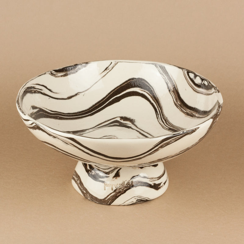 Brown & White Extra Large Shorty Swirl Chalice Bowl