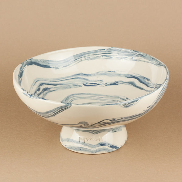 Blue & White Extra Large Shorty Swirl Chalice Bowl