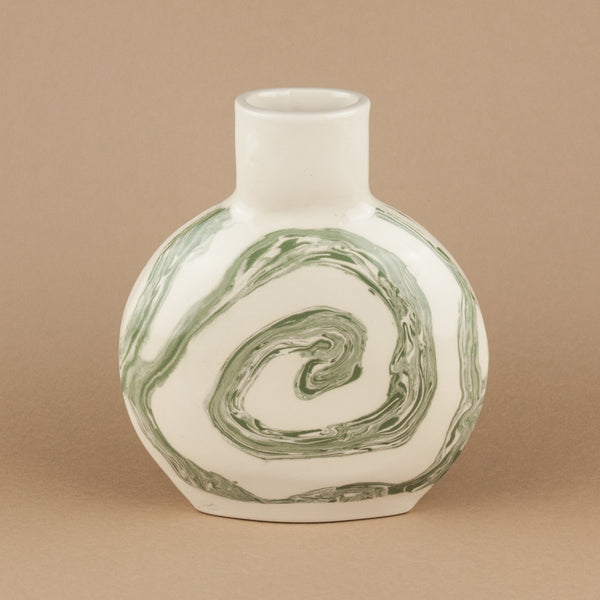 Small Green & White Escargot Swirl Vase