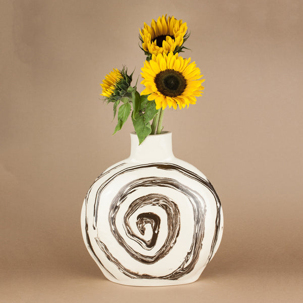 Large Brown & White Escargot Swirl Vase
