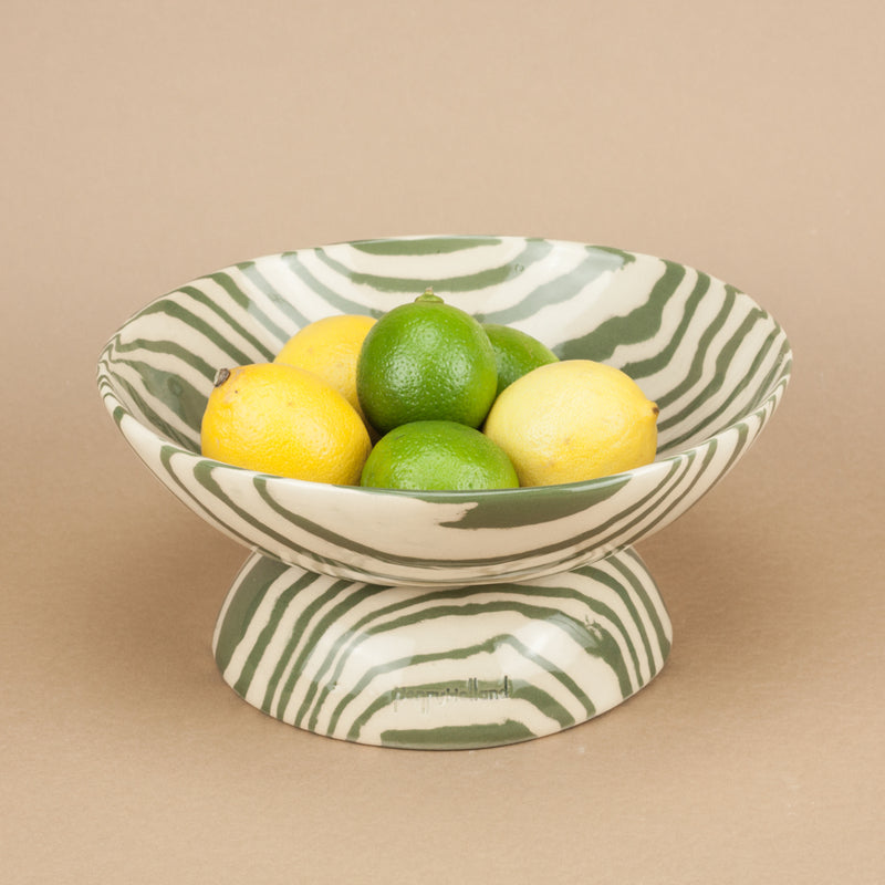 Green & White Medium Shorty Chalice Bowl