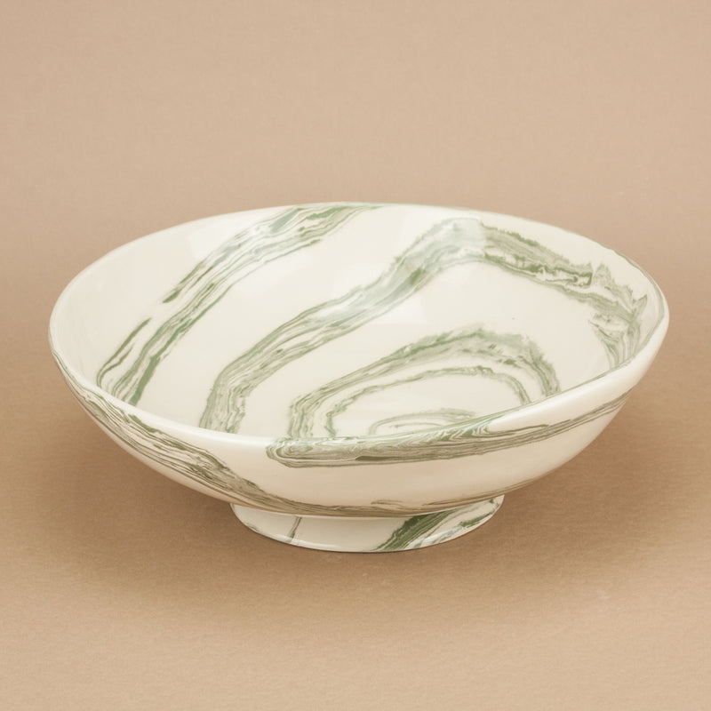 Green & White Swirl Footed Fruit Bowl
