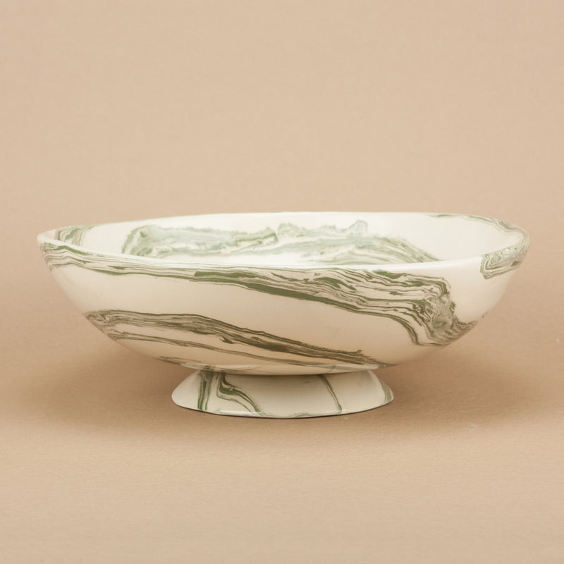 Green & White Swirl Footed Fruit Bowl