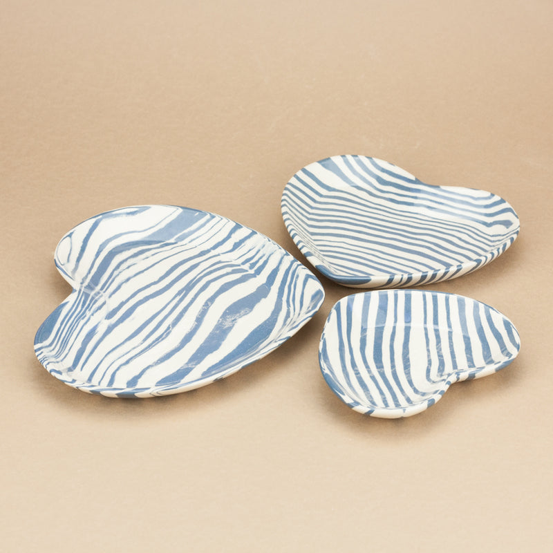 Set of 3 Blue and White Heart plates