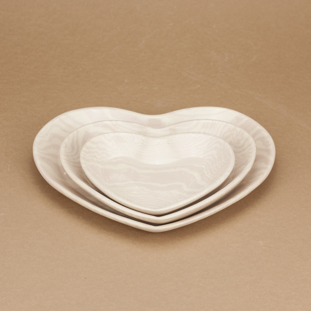 Set of 3 Pink and White Heart plates
