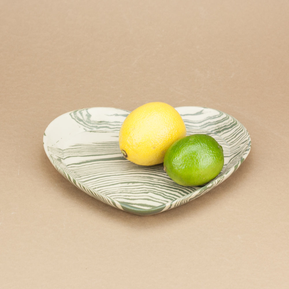 Set of 3 Green and White Heart plates