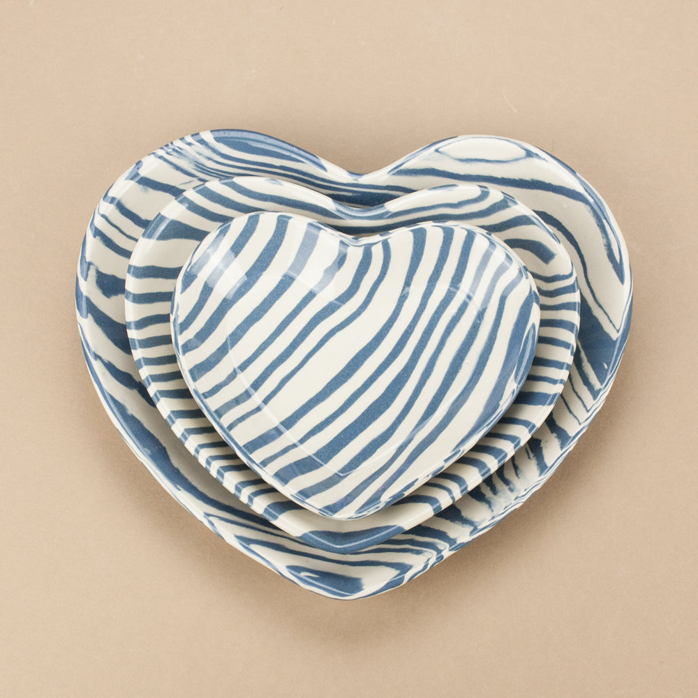 Set of 3 Blue and White Heart plates