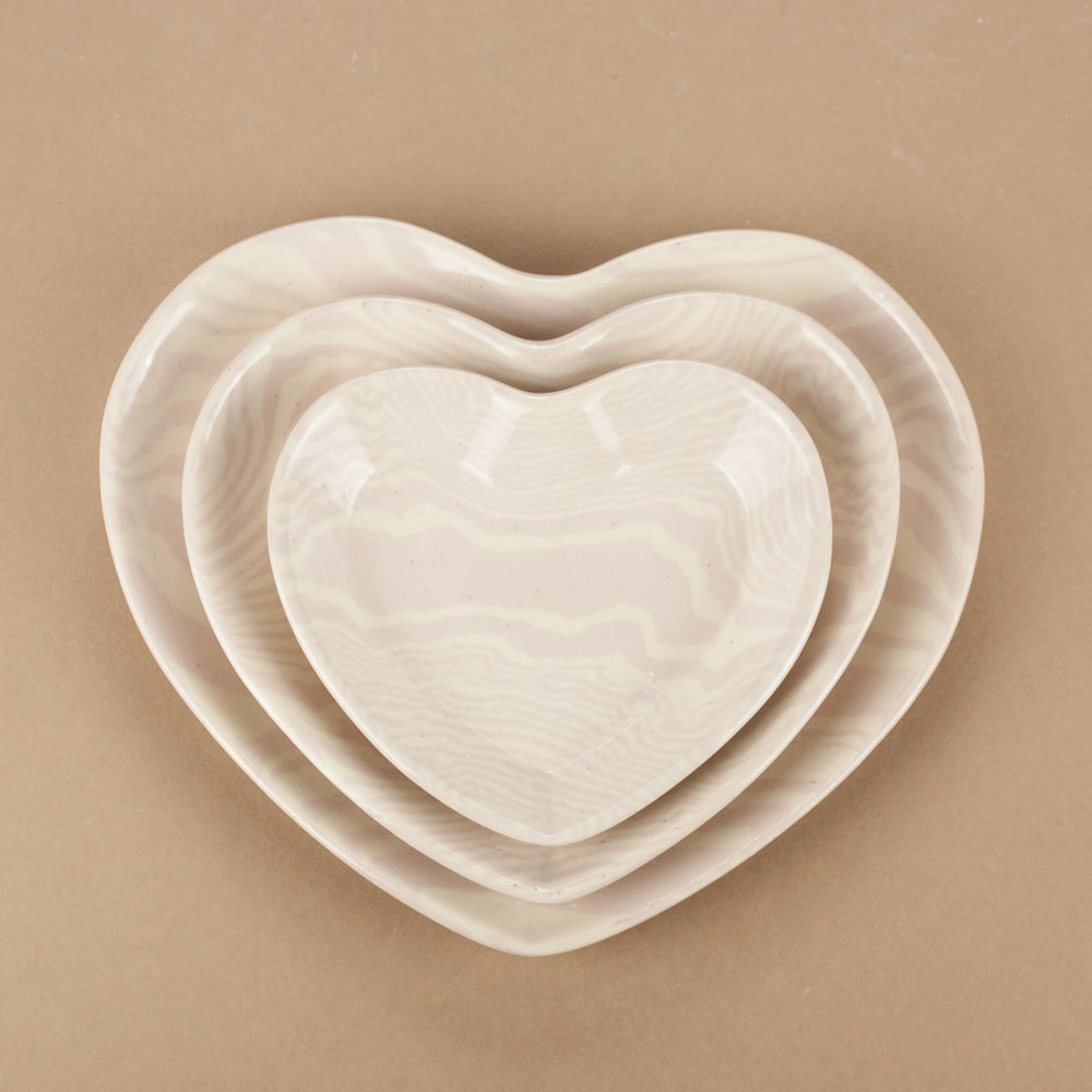 Set of 3 Pink and White Heart plates